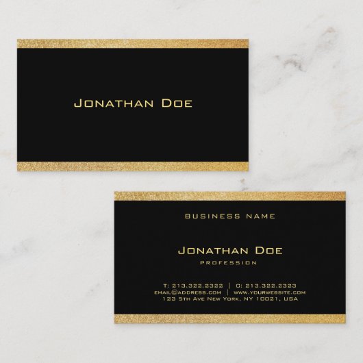 Elegant Black Gold Modern Minimaliserende Sjabloon Visitekaartje (Voorkant / Achterkant)