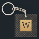 Elegant Black Gold Modern Monogram Initiaal Script Sleutelhanger<br><div class="desc">Elegant Black Gold Modern Monogram Initiaal Script Sleutelhanger. Biedt een luxe zwarte en gouddiamantpatroon achtergrond.</div>