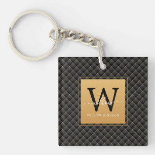 Elegant Black Gold Modern Monogram Initiaal Script Sleutelhanger