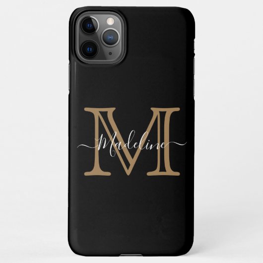 Elegant Black Gold Modern Monogram iPhone Hoesje (Achterkant)