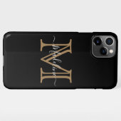 Elegant Black Gold Modern Monogram iPhone Hoesje (Achterkant horizontaal)