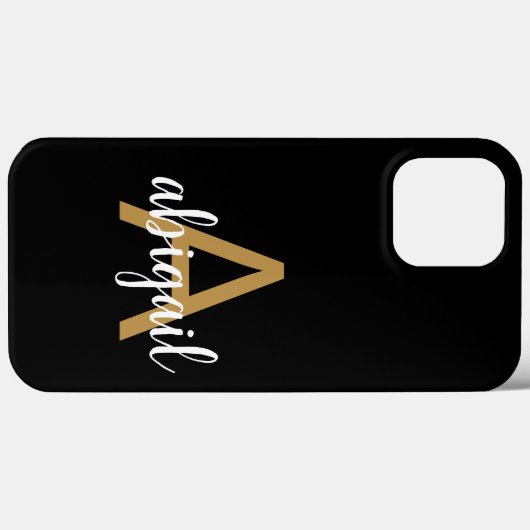 Elegant Black Gold Modern Monogram Naam  Case-Mate iPhone Case (Achterkant (horizontaal))