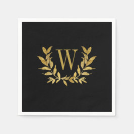 Elegant Black Gold Modern Monogram Weddenschap Servet