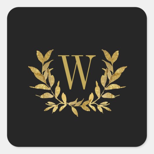 Elegant Black Gold Modern Monogram Weddenschap Vierkante Sticker (Voorkant)