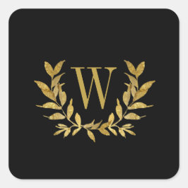 Elegant Black Gold Modern Monogram Weddenschap Vierkante Sticker