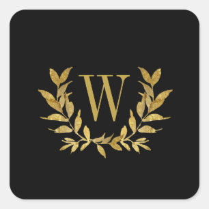Elegant Black Gold Modern Monogram Weddenschap Vierkante Sticker