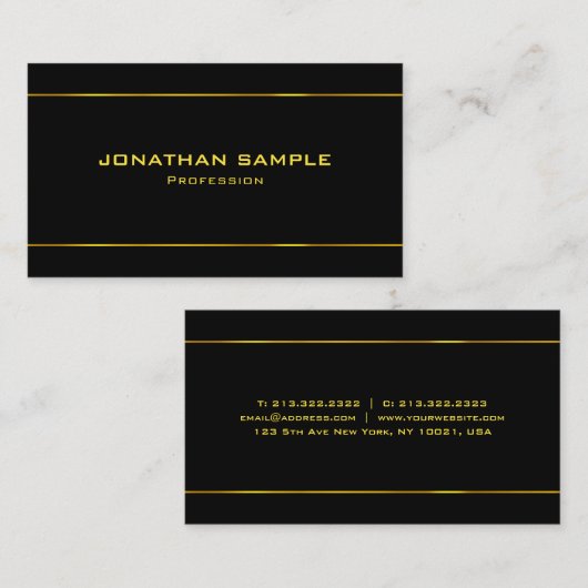 Elegant Black & Gold Moderne professionele Sjabloo Visitekaartje (Voorkant / Achterkant)