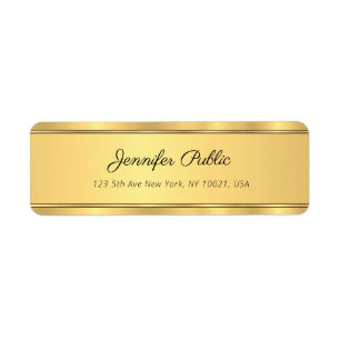 Elegant Black Gold Moderne Sjabloon Return Address Etiket