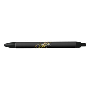 Elegant Black Gold Monogram (aangepast script) Zwarte Inkt Pen