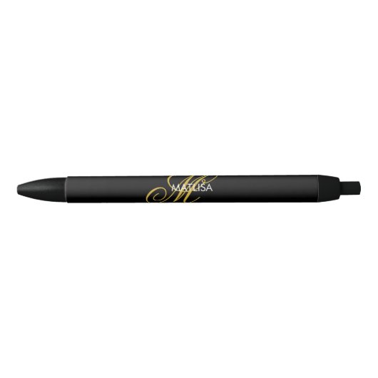 Elegant Black Gold Monogram (aangepast script) Zwarte Inkt Pen (Voorkant)