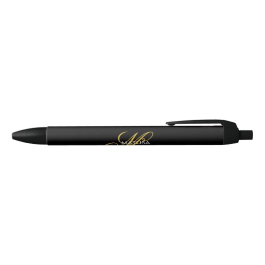Elegant Black Gold Monogram (aangepast script) Zwarte Inkt Pen (Bovenkant)