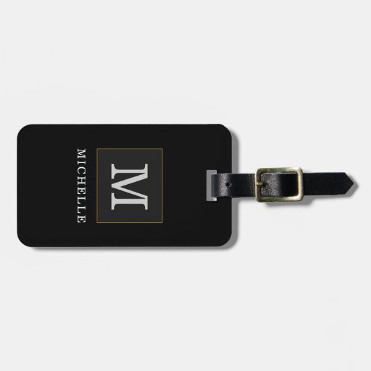 Elegant Black Gold Monogram afbeelding op maat Bagagelabel (Voorkant horizontaal)