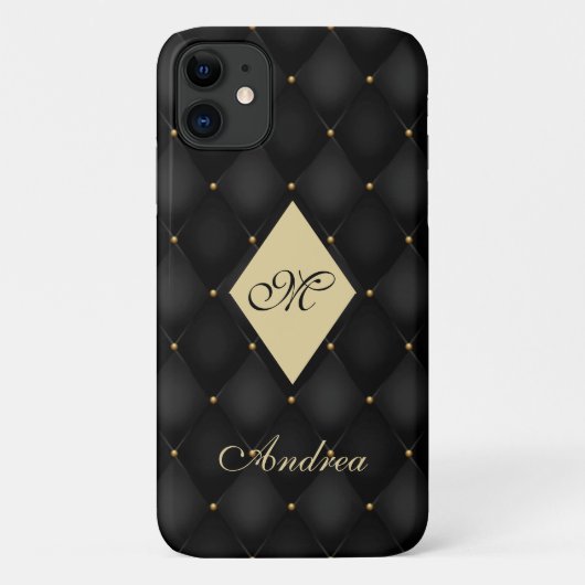 Elegant Black Gold Monogram afgetufte Case-Mate iPhone Case (Achterkant)