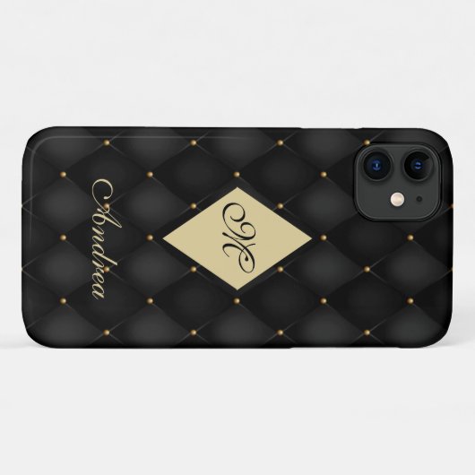 Elegant Black Gold Monogram afgetufte Case-Mate iPhone Case (Achterkant (horizontaal))