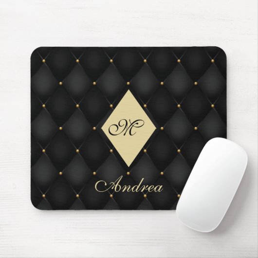 Elegant Black Gold Monogram afgetufte Muismat (Met muis)