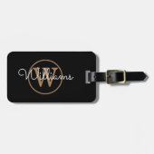 Elegant Black Gold Monogram Bagagelabel (Voorkant horizontaal)