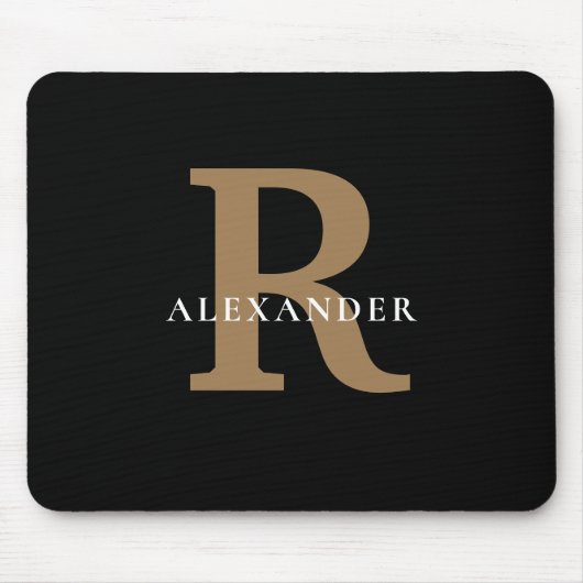 Elegant Black Gold Monogram Bold Typografie Naam Muismat (Voorkant)