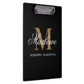 Elegant Black Gold Monogram Calligrafie Klembord (Rechts)