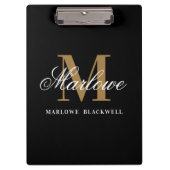 Elegant Black Gold Monogram Calligrafie Klembord (Voorkant)
