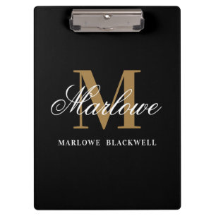 Elegant Black Gold Monogram Calligrafie Klembord