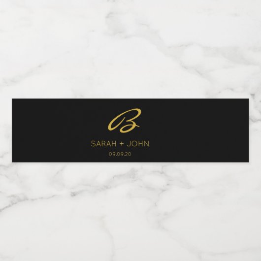 Elegant Black & Gold Monogram Calligrafie-naam Waterfles Etiket (Enkel label)