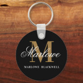 Elegant Black Gold Monogram Calligrafie Sleutelhanger (Achterkant)