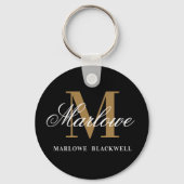Elegant Black Gold Monogram Calligrafie Sleutelhanger (Achterkant)