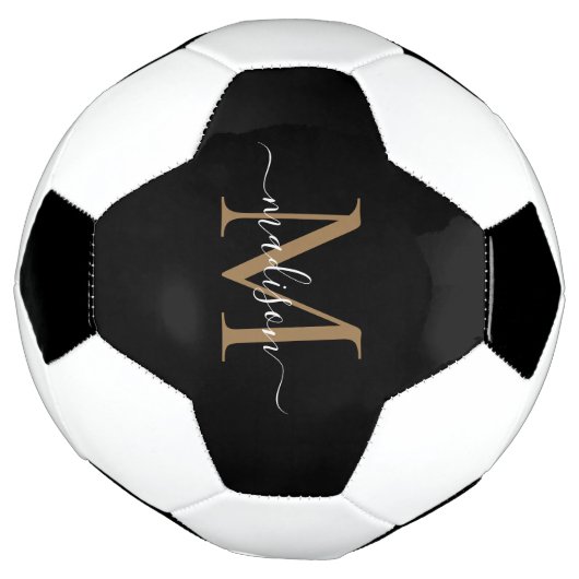 Elegant Black Gold Monogram Cute Girly Script Voetbal (Gedraaid)