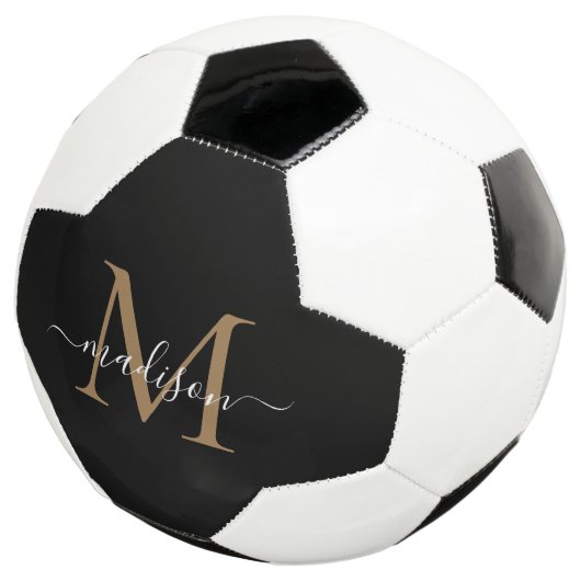 Elegant Black Gold Monogram Cute Girly Script Voetbal (Drie kwart)