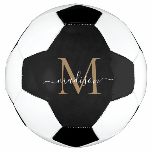 Elegant Black Gold Monogram Cute Girly Script Voetbal (Voorkant)