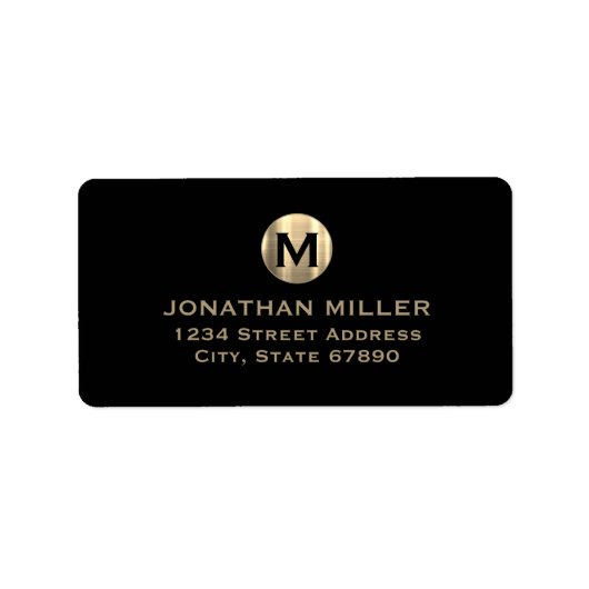 Elegant Black Gold Monogram Etiket (Voorkant)