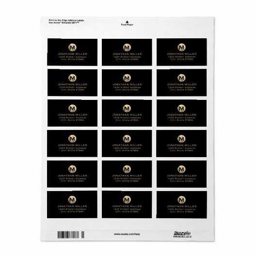 Elegant Black Gold Monogram Etiket (Full Sheet)
