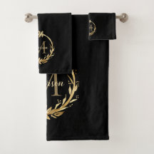 Elegant Black Gold Monogram Eucalyptus Wreate