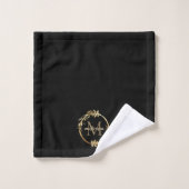Elegant Black Gold Monogram Eucalyptus Wreate Bad Handdoek (Wasdoekje)