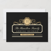 Elegant  Black Gold Monogram Family Reunion Kaart (Achterkant)