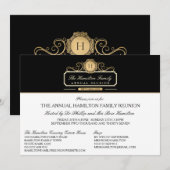 Elegant  Black Gold Monogram Family Reunion Kaart (Voorkant / Achterkant)