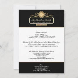 Elegant  Black Gold Monogram Family Reunion Kaart