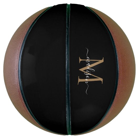 Elegant Black Gold Monogram Feminine Girly Script Basketbal (Verticaal)