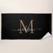 Elegant Black Gold Monogram Feminine Girly Script Strandlaken (Voorkant)