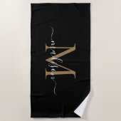 Elegant Black Gold Monogram Feminine Girly Script Strandlaken (Voorkant)