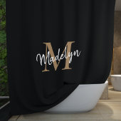 Elegant Black Gold Monogram Feminine Script Name Douchegordijn