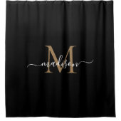 Elegant Black Gold Monogram Feminine Script Name Douchegordijn (Voorkant)