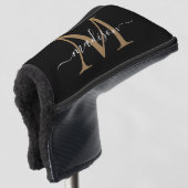 Elegant Black Gold Monogram Feminine Script Name Golfheadcover (3/4 voorkant)
