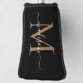 Elegant Black Gold Monogram Feminine Script Name Golfheadcover (Draai 90)