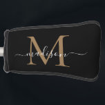 Elegant Black Gold Monogram Feminine Script Name Golfheadcover<br><div class="desc">Elegant zwart gouden monogram Vrouwelijk Script Naam Golf Head Hoesje</div>
