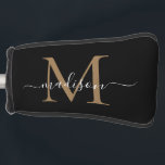 Elegant Black Gold Monogram Feminine Script Name Golfheadcover<br><div class="desc">Elegant zwart gouden monogram Vrouwelijk Script Naam Golf Head Hoesje</div>