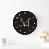Elegant Black Gold Monogram Feminine Script Name Grote Klok (Huis)