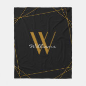 Elegant Black Gold Monogram Geometric Name Script Fleece Deken (Voorkant)