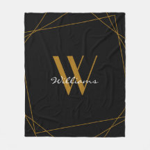 Elegant Black Gold Monogram Geometric Name Script