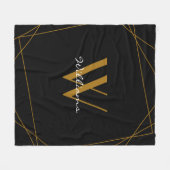 Elegant Black Gold Monogram Geometric Name Script Fleece Deken (Voorkant (Horizontaal))